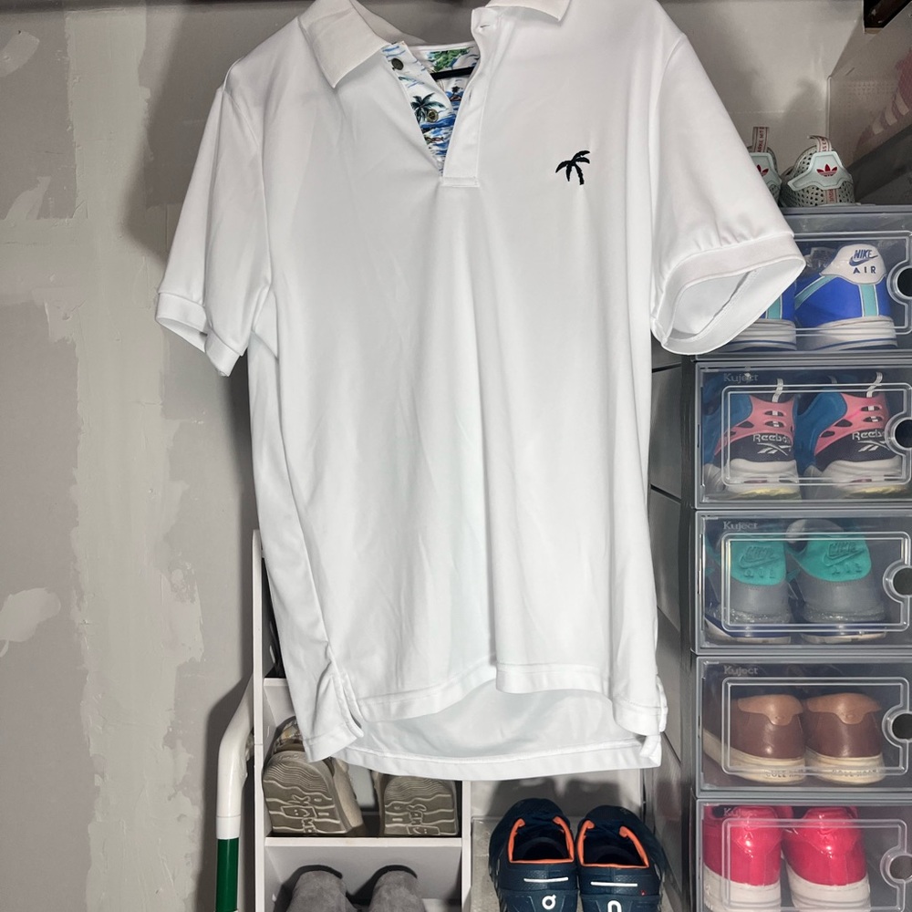 White Polo Shirt with Palm Tree Logo